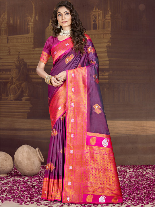 Wine Silk Saree With Blouse Piece