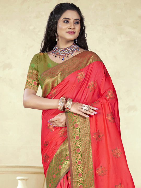 Pink Silk Saree With Blouse Piece