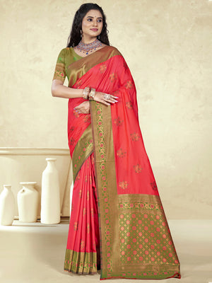 Pink Silk Saree With Blouse Piece