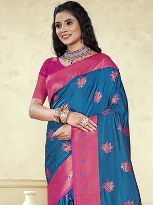 Blue Silk Saree With Blouse Piece