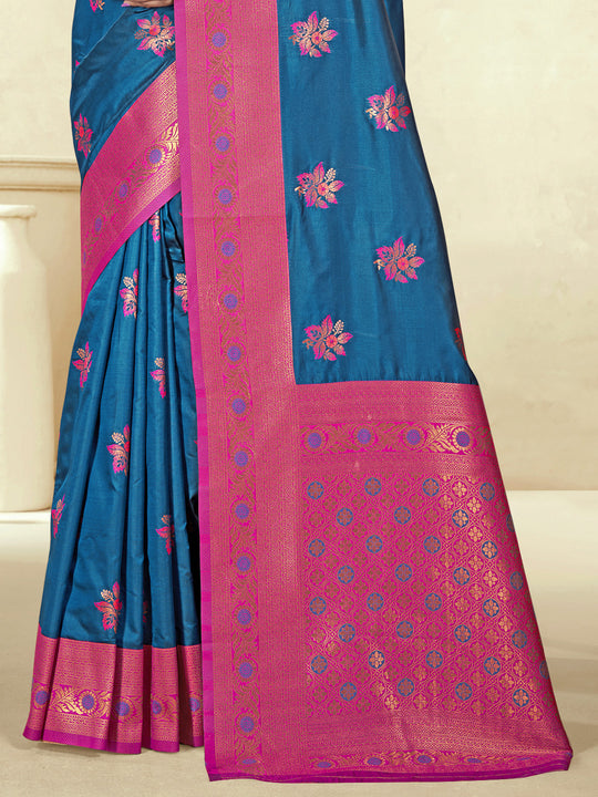 Blue Silk Saree With Blouse Piece