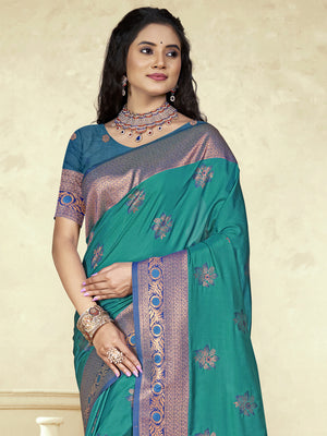 Blue Silk Saree With Blouse Piece