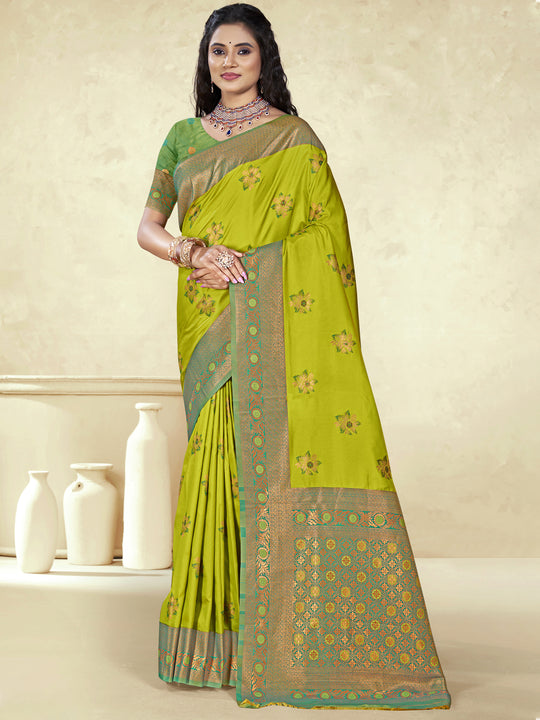 Sea Green Silk Saree With Blouse Piece