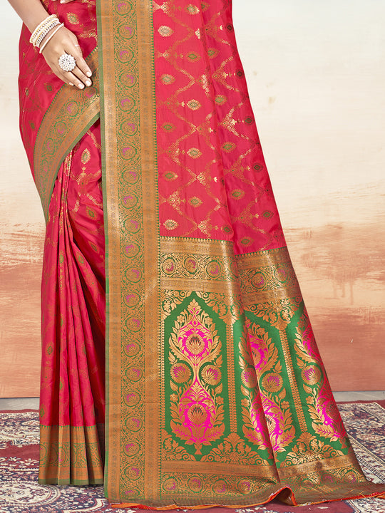 Pink Silk Saree With Blouse Piece