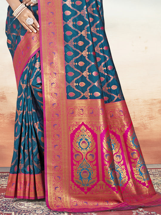 Blue Silk Saree With Blouse Piece