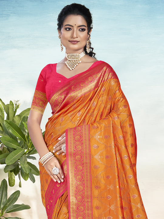 Orange Silk Saree With Blouse Piece