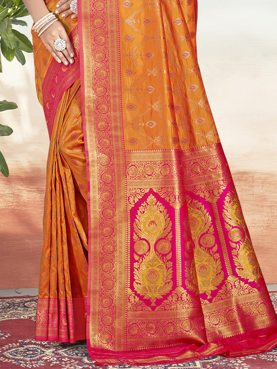 Orange Silk Saree With Blouse Piece