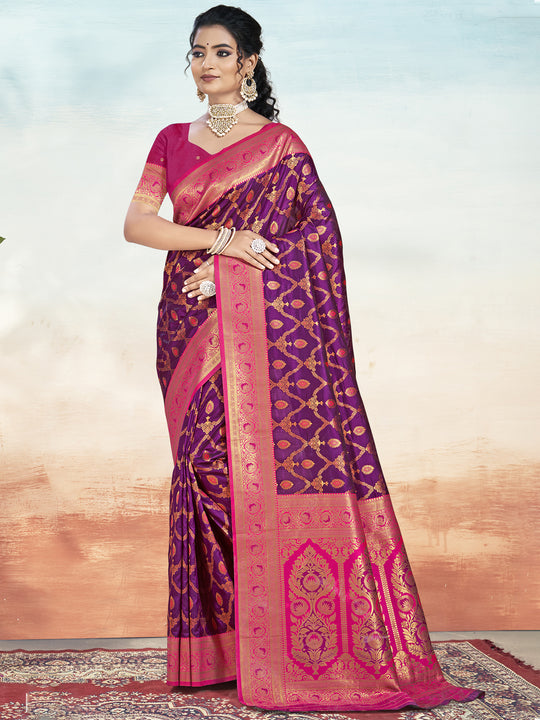 Wine Silk Saree With Blouse Piece