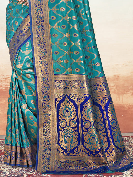 Blue Silk Saree With Blouse Piece