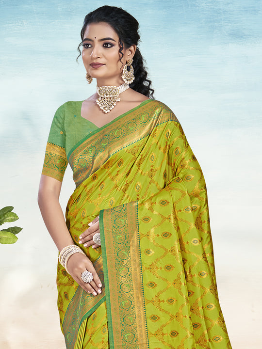 Olive Silk Saree With Blouse Piece