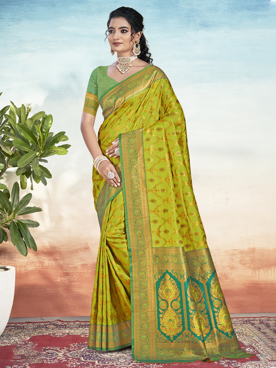 Olive Silk Saree With Blouse Piece