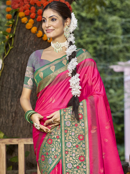 Pink Silk Saree With Blouse Piece