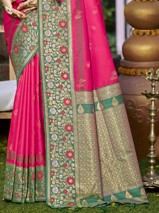 Pink Silk Saree With Blouse Piece
