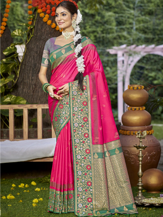 Pink Silk Saree With Blouse Piece