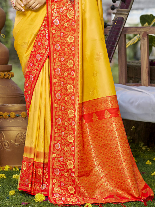 Yellow Silk Saree With Blouse Piece