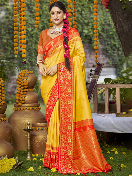 Yellow Silk Saree With Blouse Piece