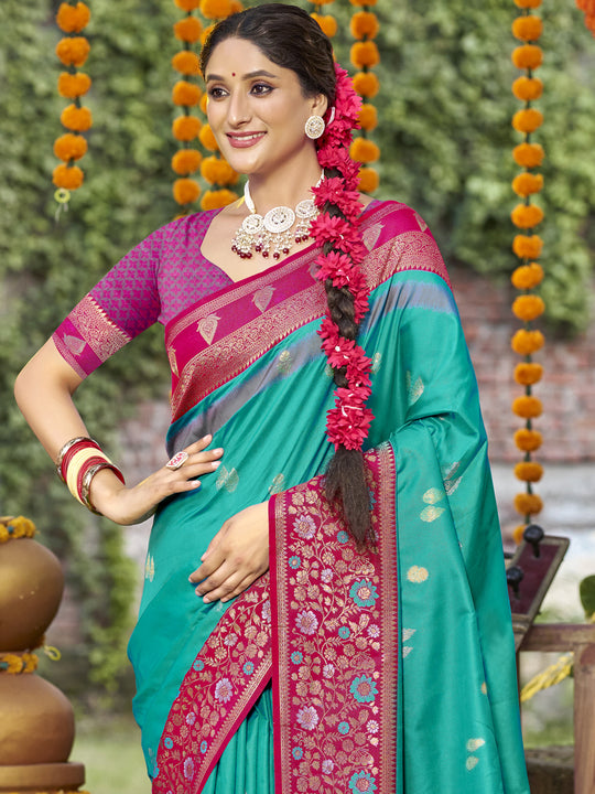 Blue Silk Saree With Blouse Piece