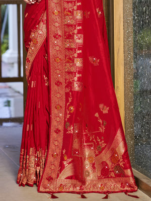 Red Silk Saree With Blouse Piece
