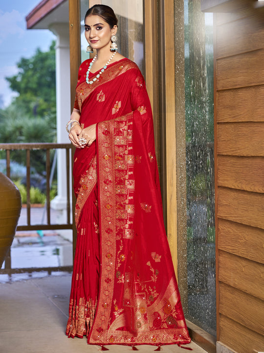 Red Silk Saree With Blouse Piece