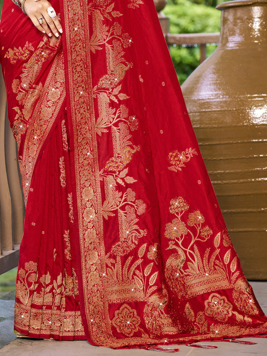 Red Silk Saree With Blouse Piece