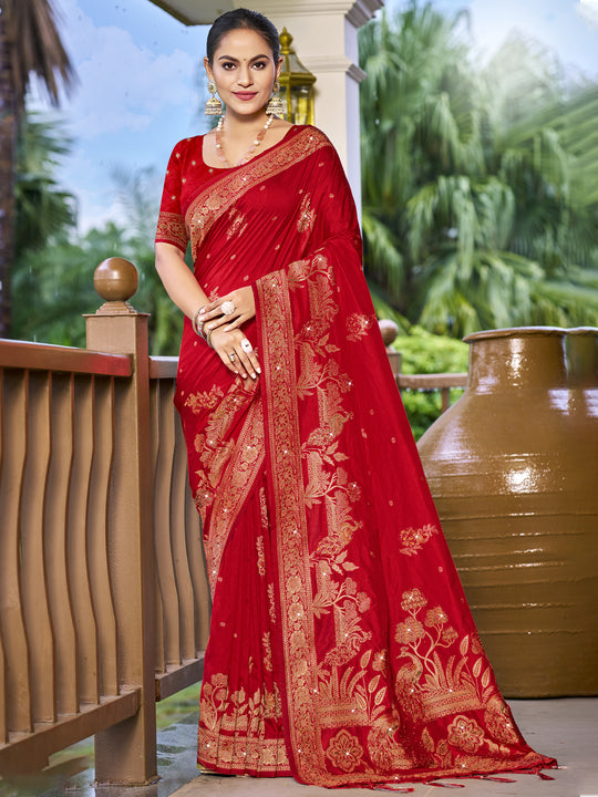 Red Silk Saree With Blouse Piece