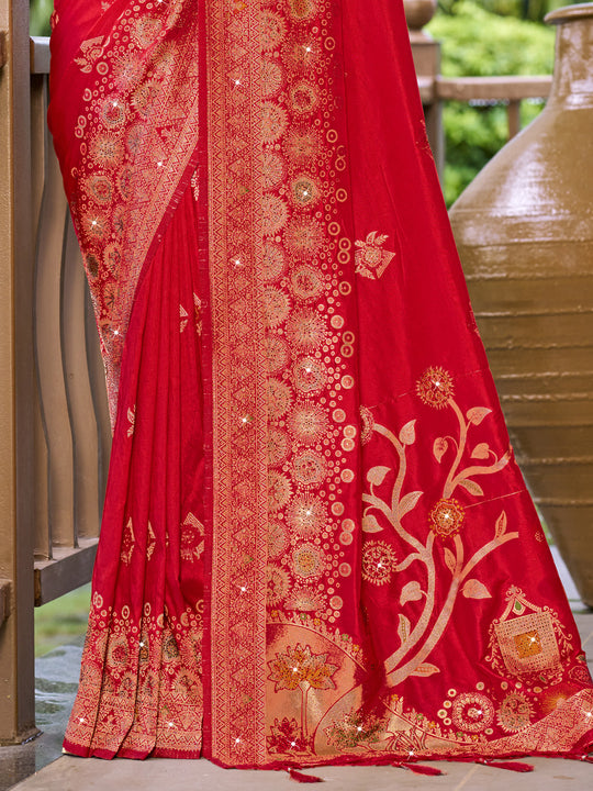 Red Silk Saree With Blouse Piece