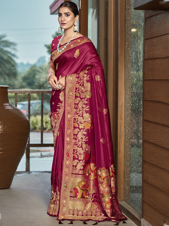 Magenta Silk Saree With Blouse Piece