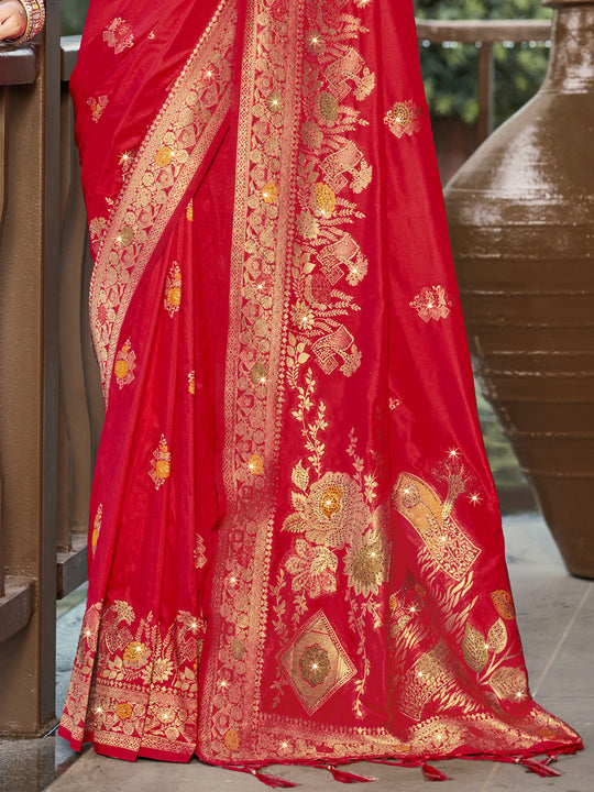 Red Silk Saree With Blouse Piece