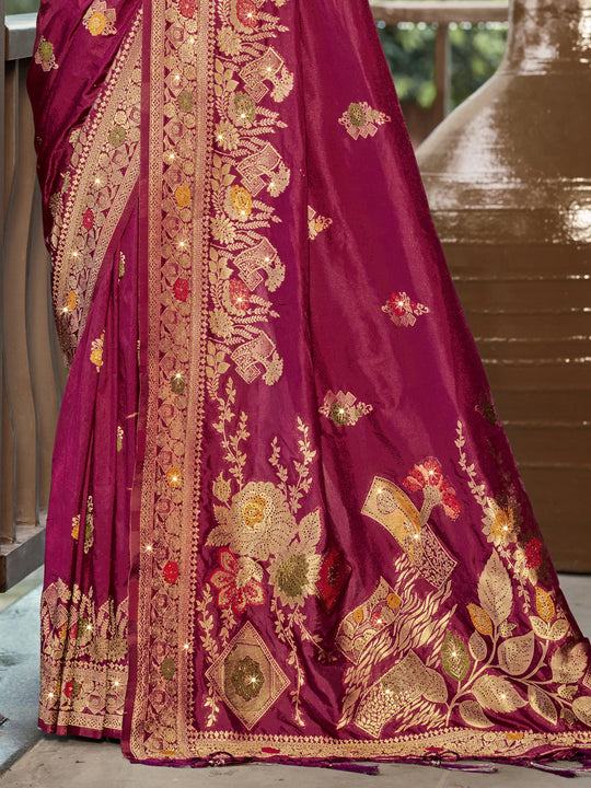 Magenta Silk Saree With Blouse Piece
