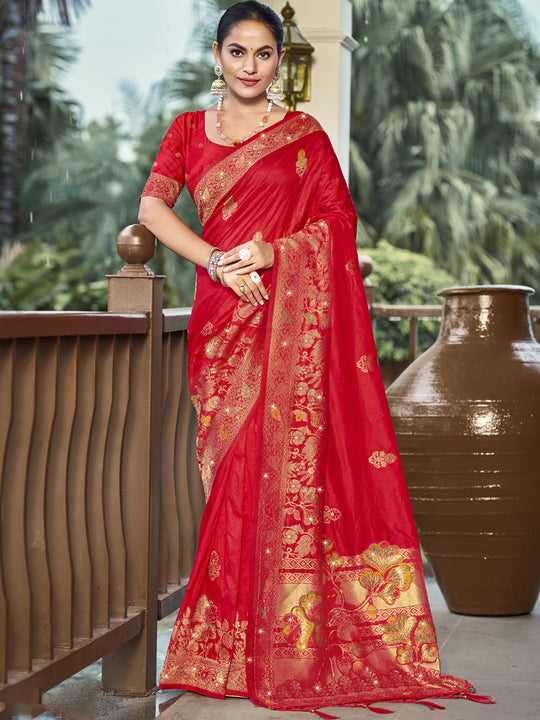 Red Silk Saree With Blouse Piece