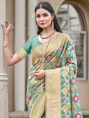 Sky Blue Organza Saree With Blouse Piece