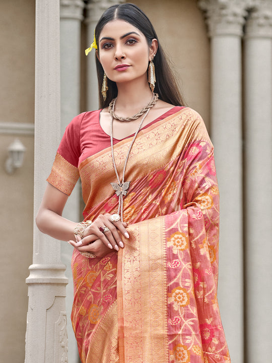 Pink Organza Saree With Blouse Piece