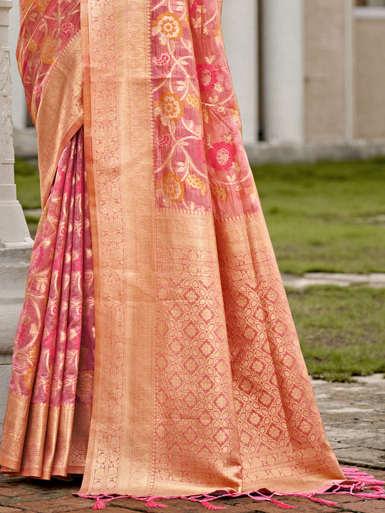 Pink Organza Saree With Blouse Piece