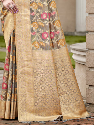 Grey Organza Saree With Blouse Piece