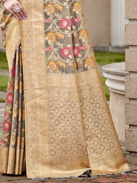 Grey Organza Saree With Blouse Piece