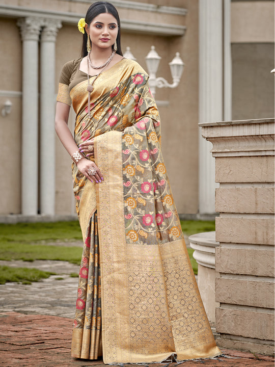 Grey Organza Saree With Blouse Piece