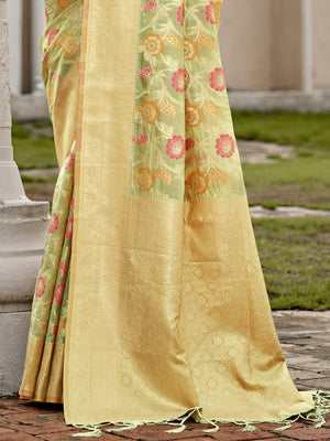 Green Organza Saree With Blouse Piece