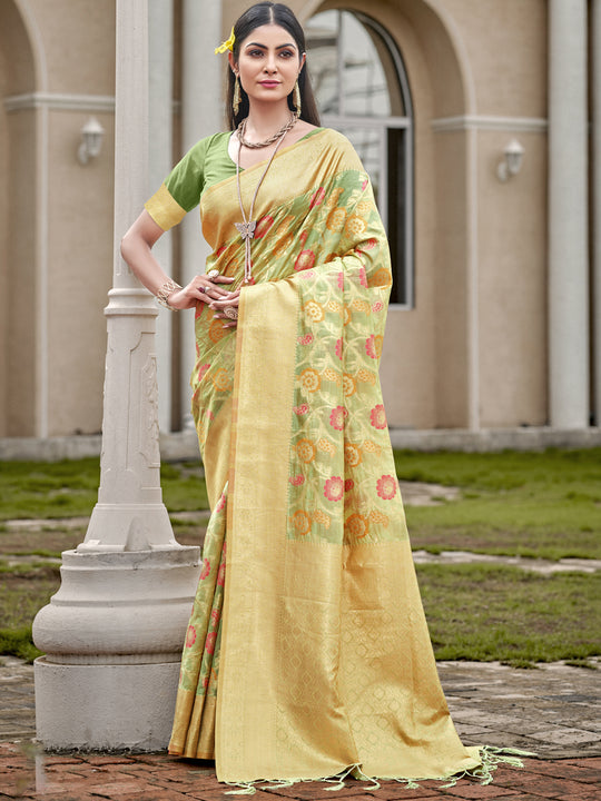 Green Organza Saree With Blouse Piece