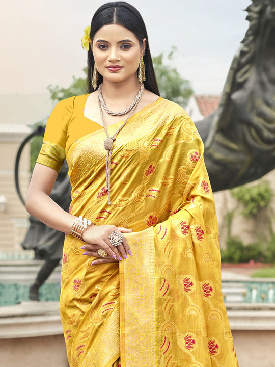 Yellow Organza Saree With Blouse Piece