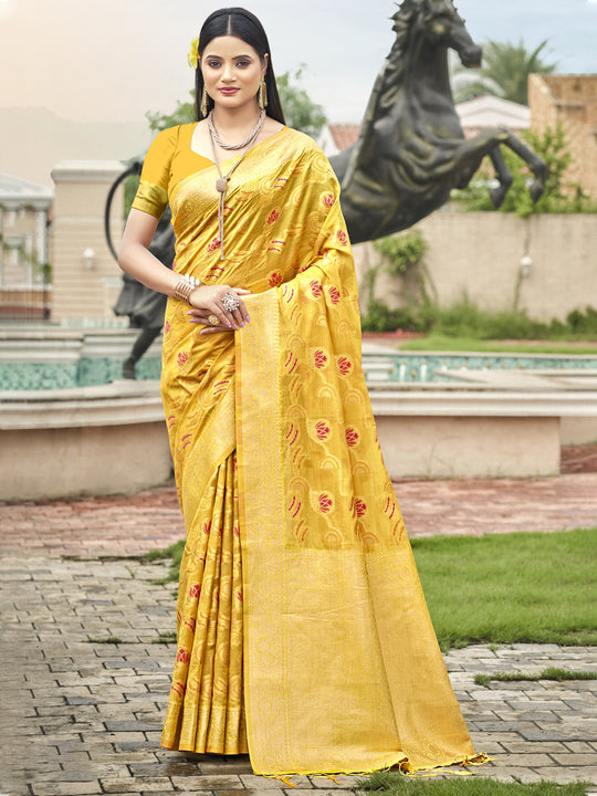 Yellow Organza Saree With Blouse Piece