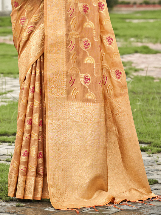 Orange Organza Saree With Blouse Piece