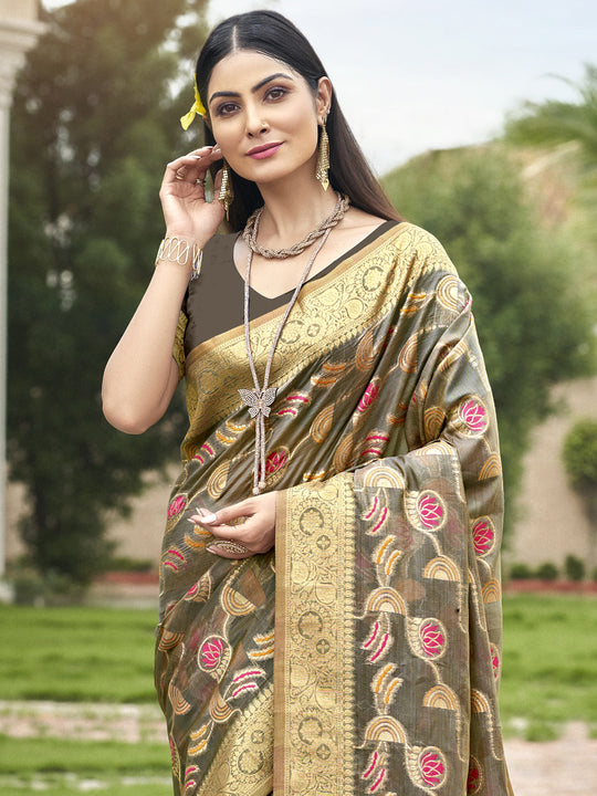 Grey Organza Saree With Blouse Piece