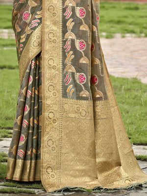 Grey Organza Saree With Blouse Piece