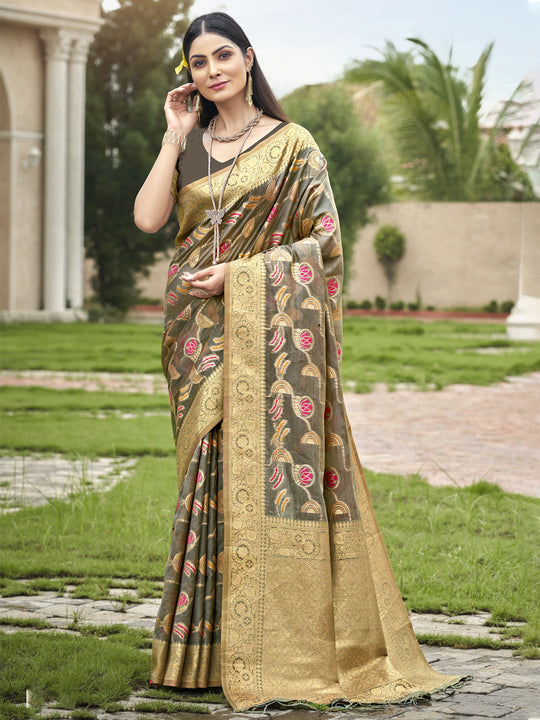 Grey Organza Saree With Blouse Piece