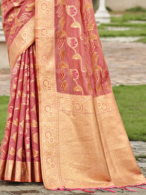 Pink Organza Saree With Blouse Piece