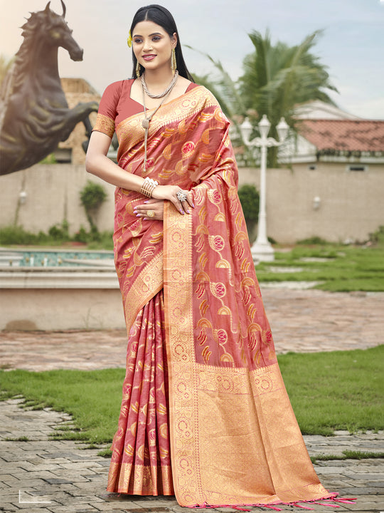 Pink Organza Saree With Blouse Piece
