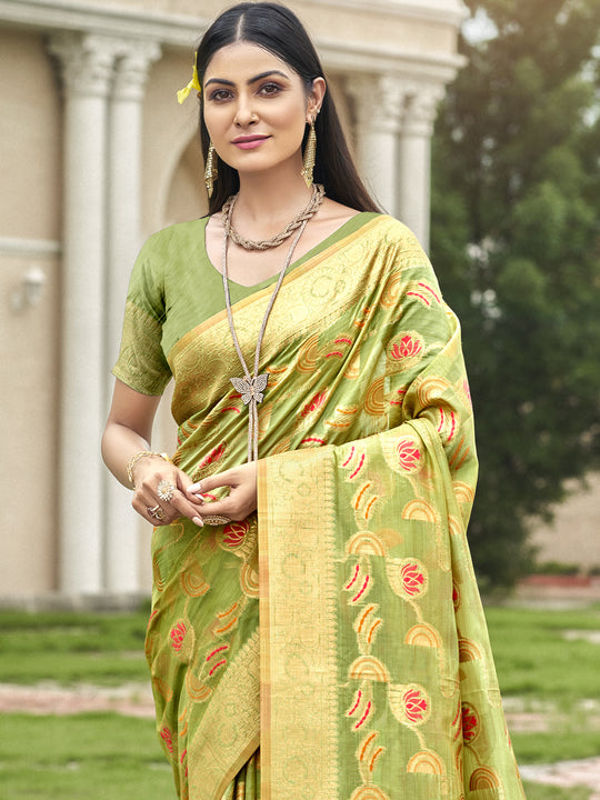 Green Organza Saree With Blouse Piece