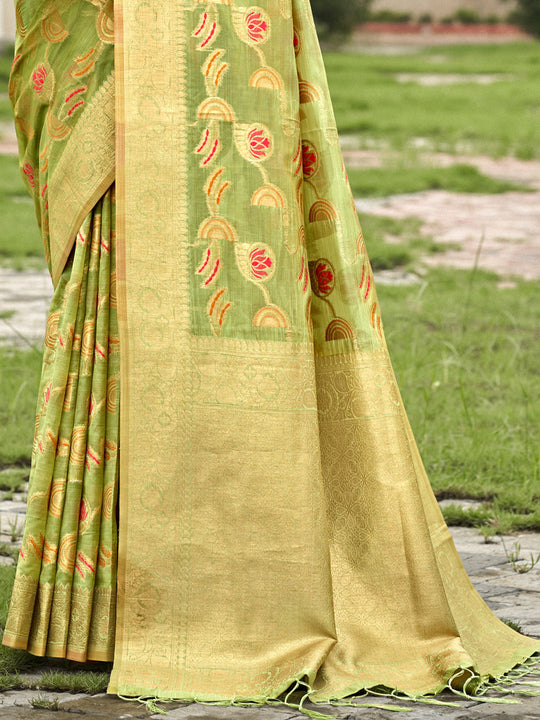 Green Organza Saree With Blouse Piece