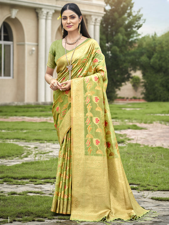 Green Organza Saree With Blouse Piece