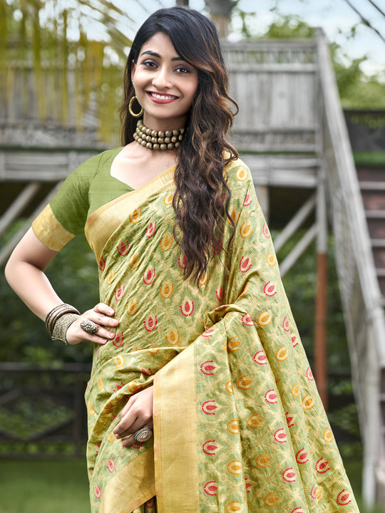 Olive Organza Saree With Blouse Piece